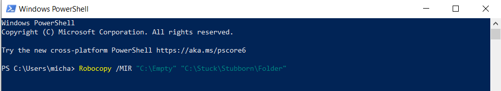RoboCopy Mirror Example - How to delete stubborn folders