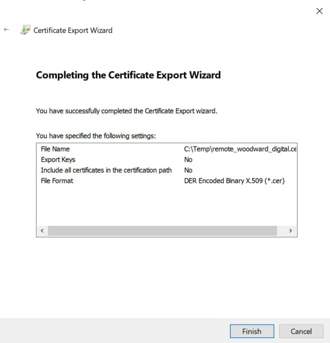 Export Certificate Wizard