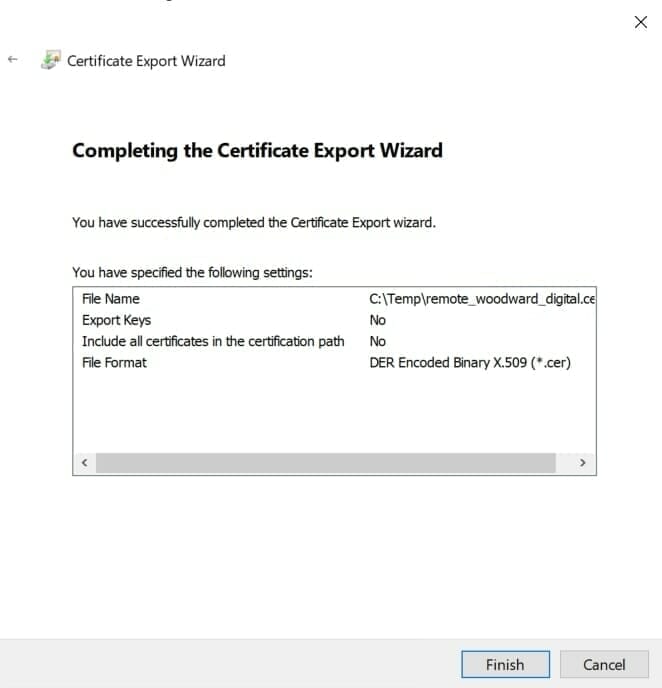 Export Certificate Wizard